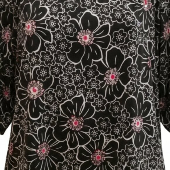 Venezia Black/White Floral Blouse with Red Accents – Cowl Neck – Size 18-20 - Picture 6 of 6
